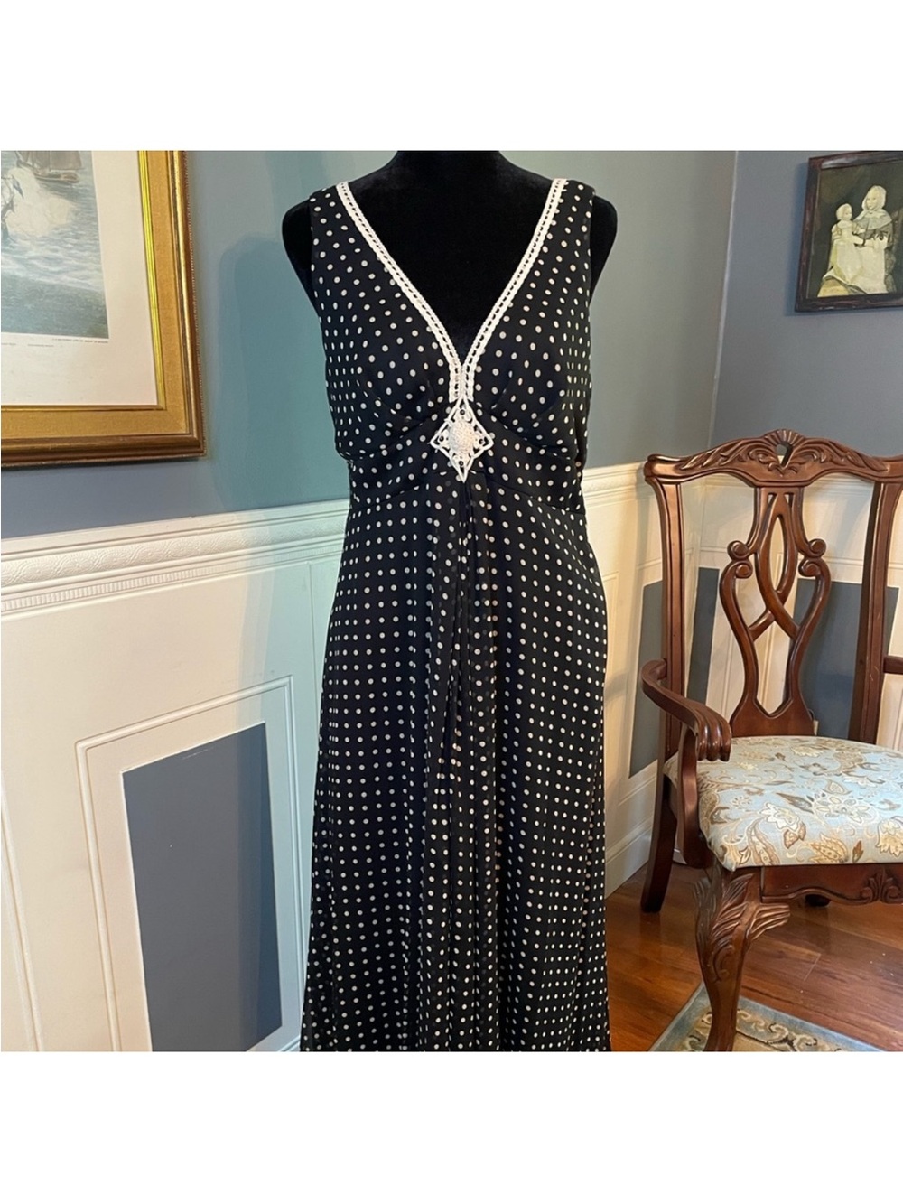 Vintage Jonathan Martin Y2K Polka Dot Midi A Line Embroidered Professional Dress